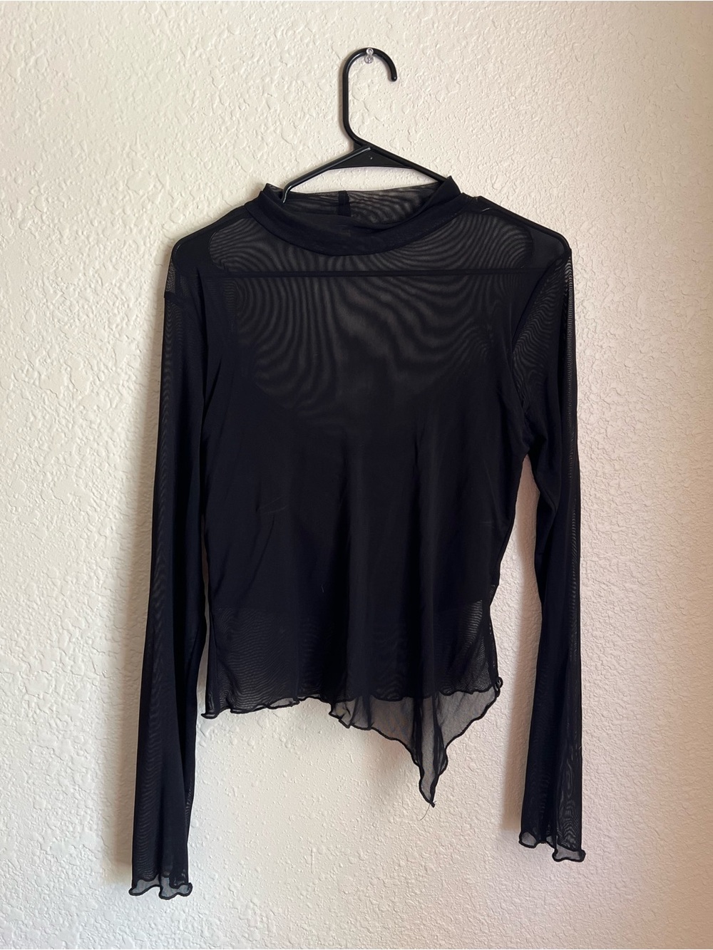 white birch Black Sheer Long-Sleeve Mock Neck Top